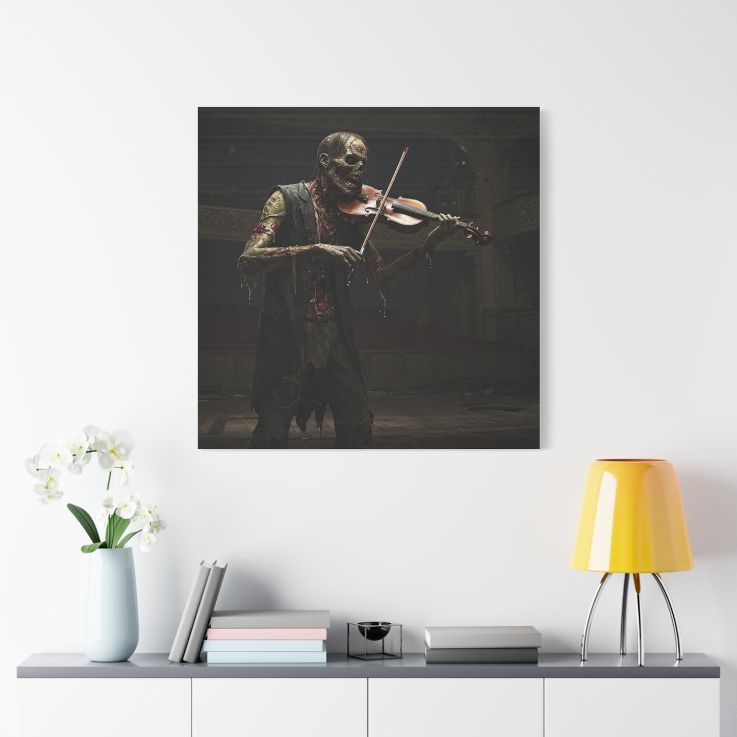 Zombie Violinist Canvas Wall Art - Spooky Home Decor for Halloween