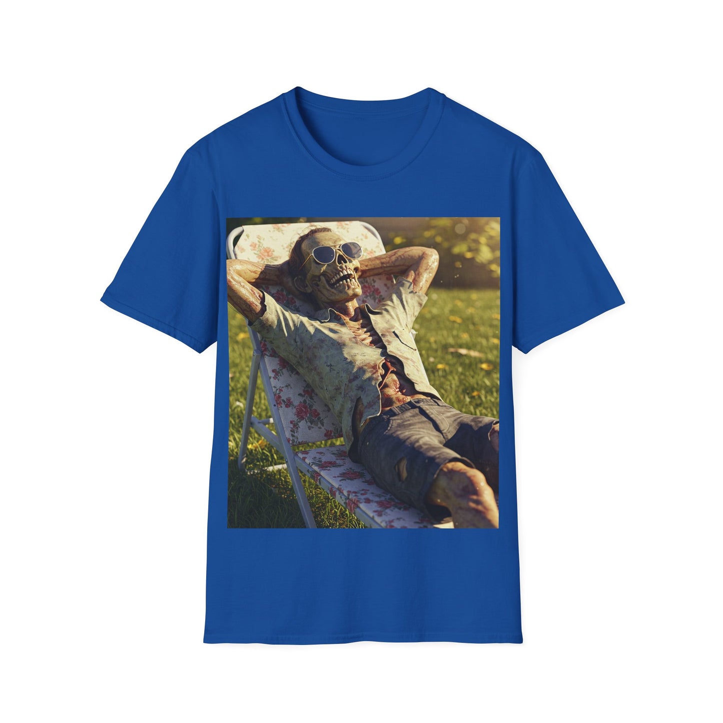 UK - Relaxing Skeleton Unisex Softstyle T-Shirt - Perfect for Halloween and Everyday Wear