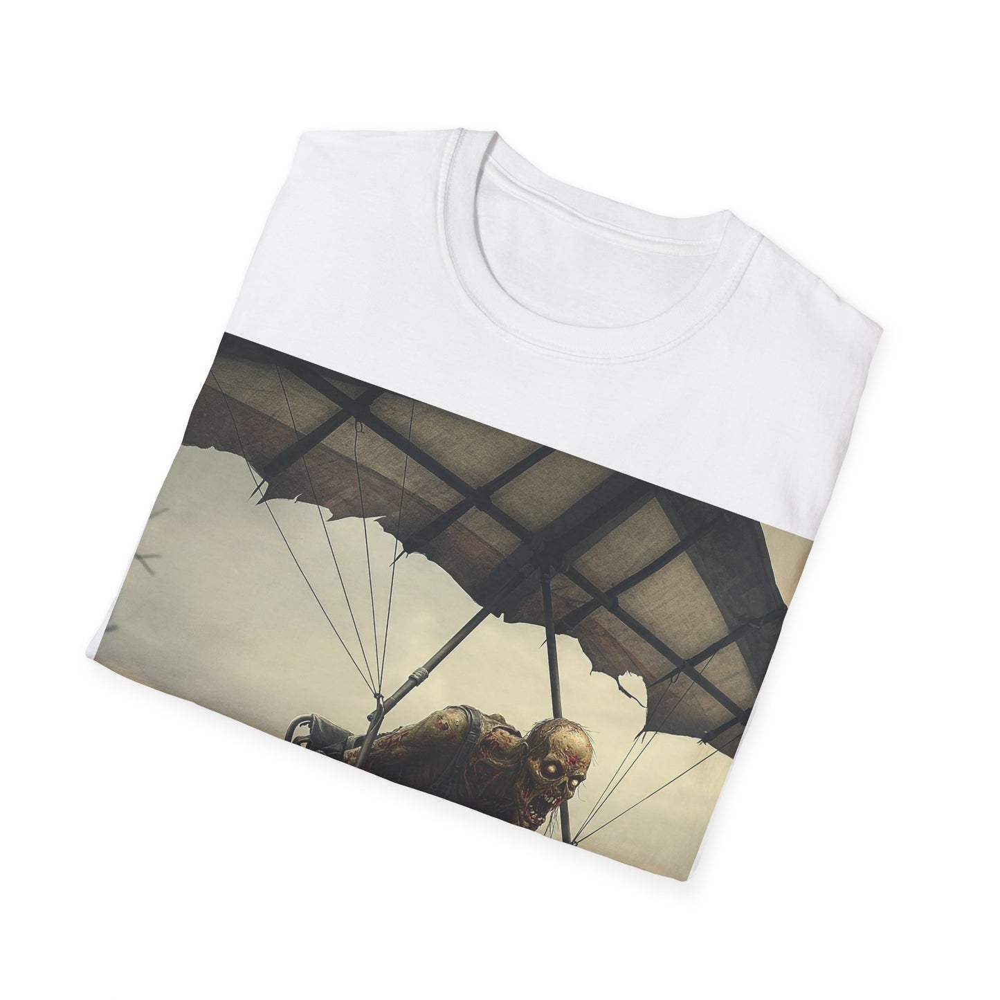 UK - Zombie Parachute Unisex Softstyle T-Shirt - Perfect for Halloween and Horror Fans
