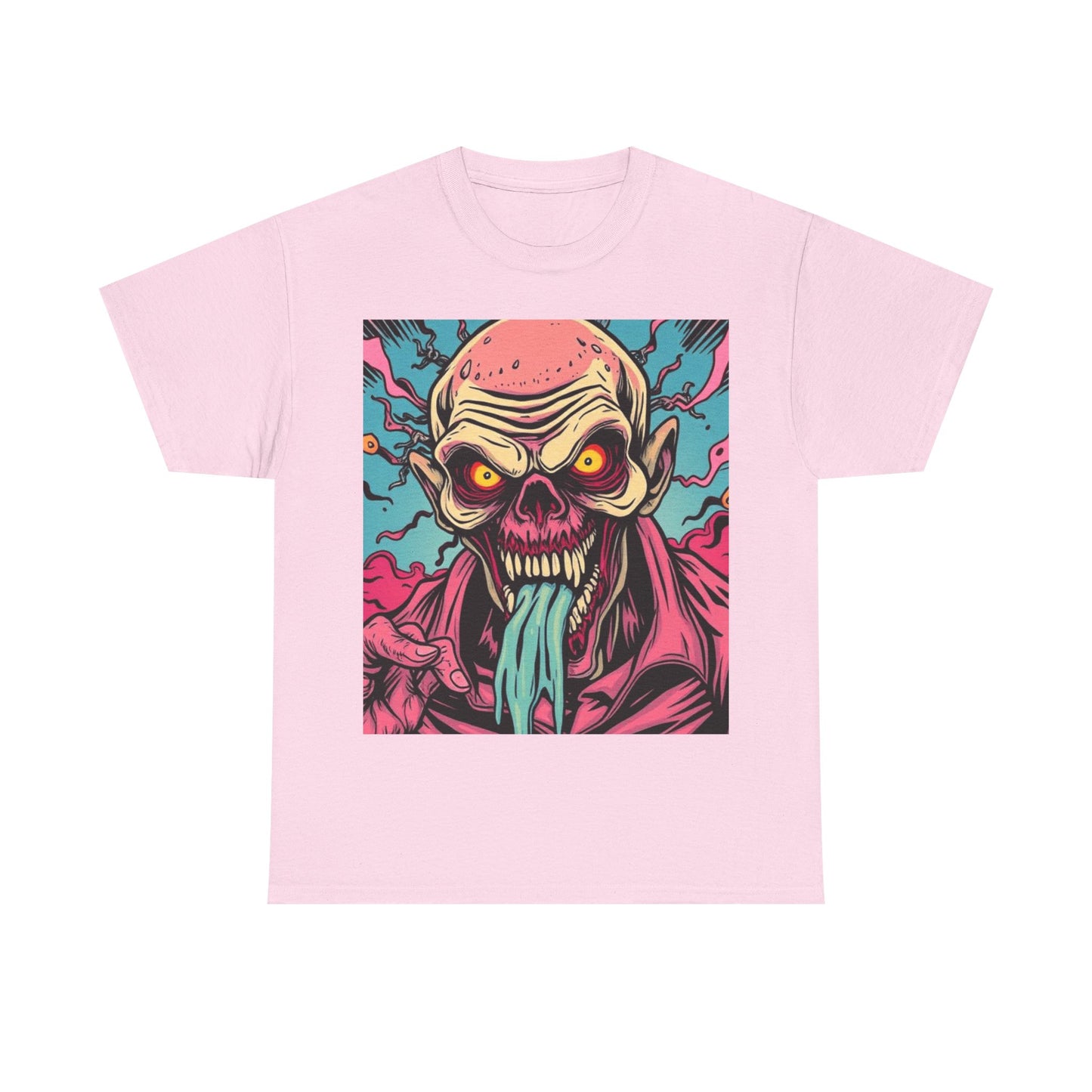UK - Unisex Heavy Cotton Tee - Retro Zombie Design Graphic Tee for Halloween and Casual Wear