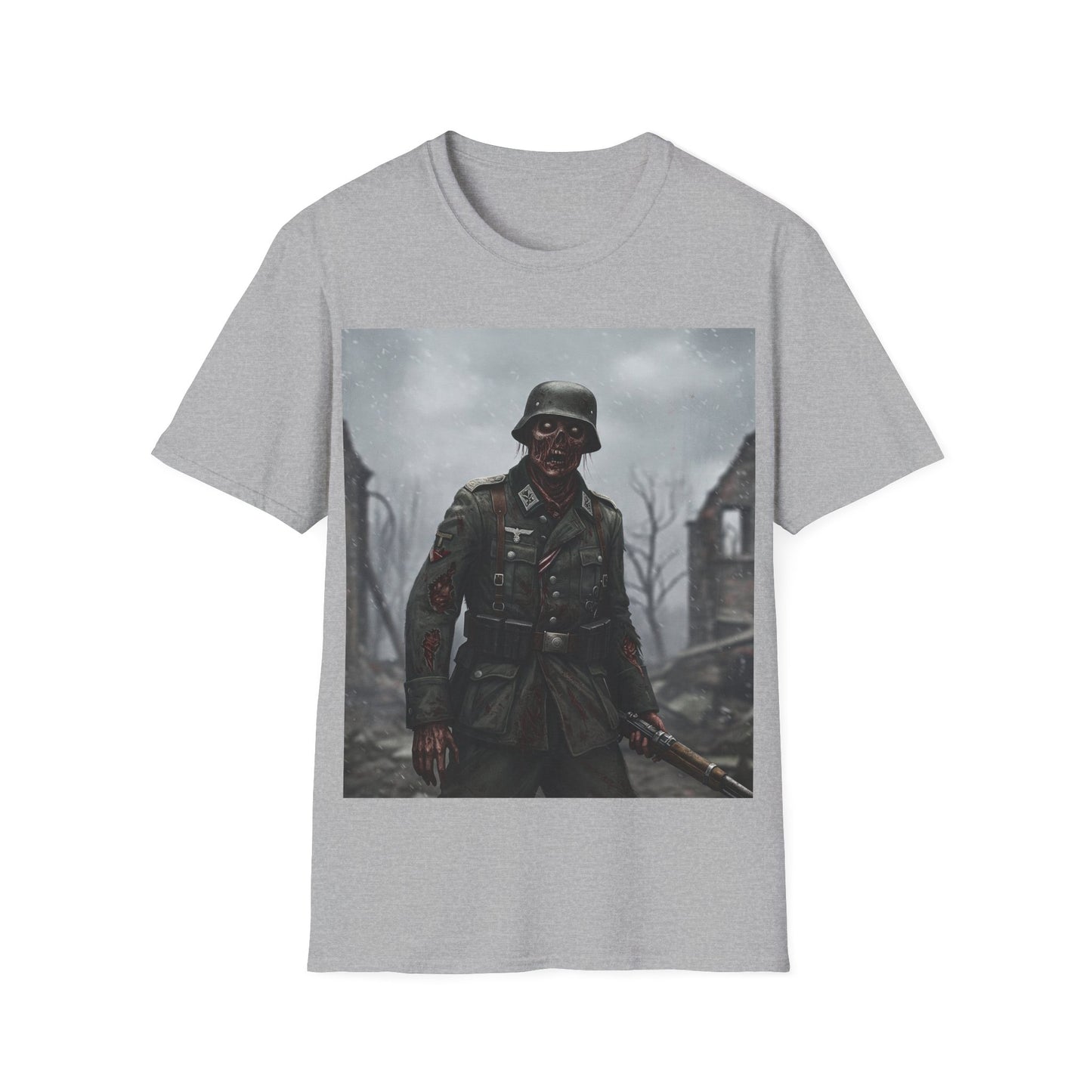 UK - Unisex Softstyle Graphic T-Shirt - Zombie Soldier Design