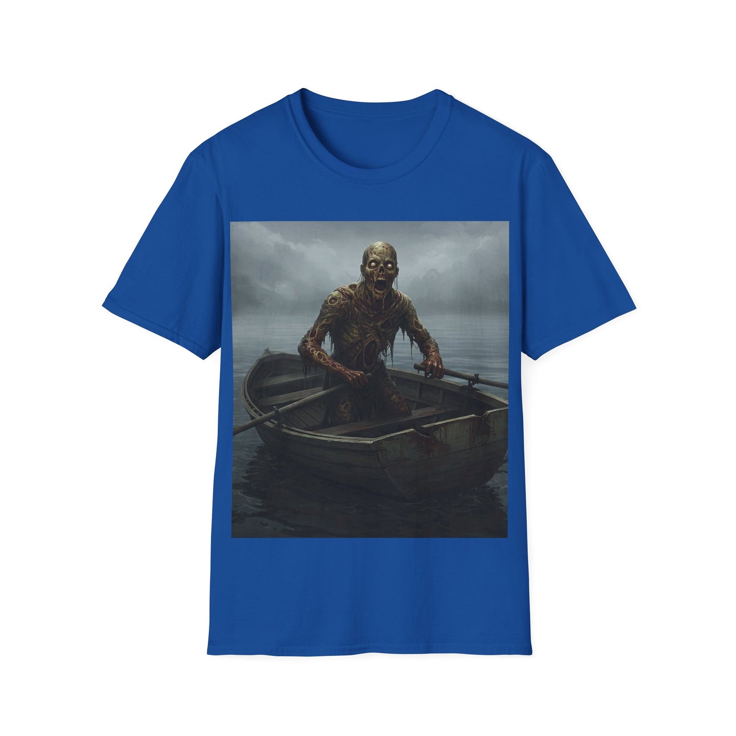 UK - Zombie Rowboat Unisex Softstyle T-Shirt - Spooky Graphic Tee for Halloween Fans