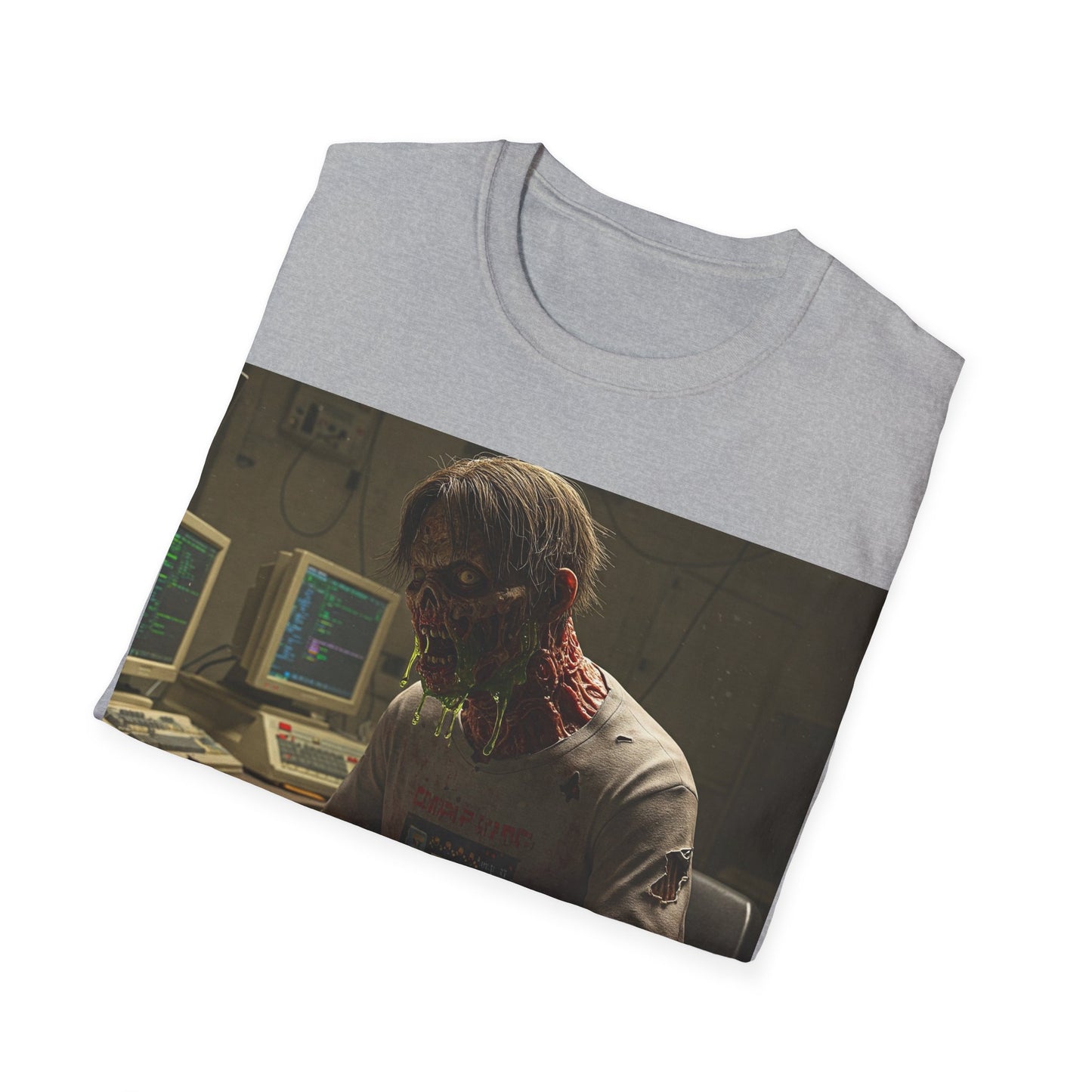 UK - Zombie Hacker Unisex Softstyle T-Shirt - Retro Gaming Vibe