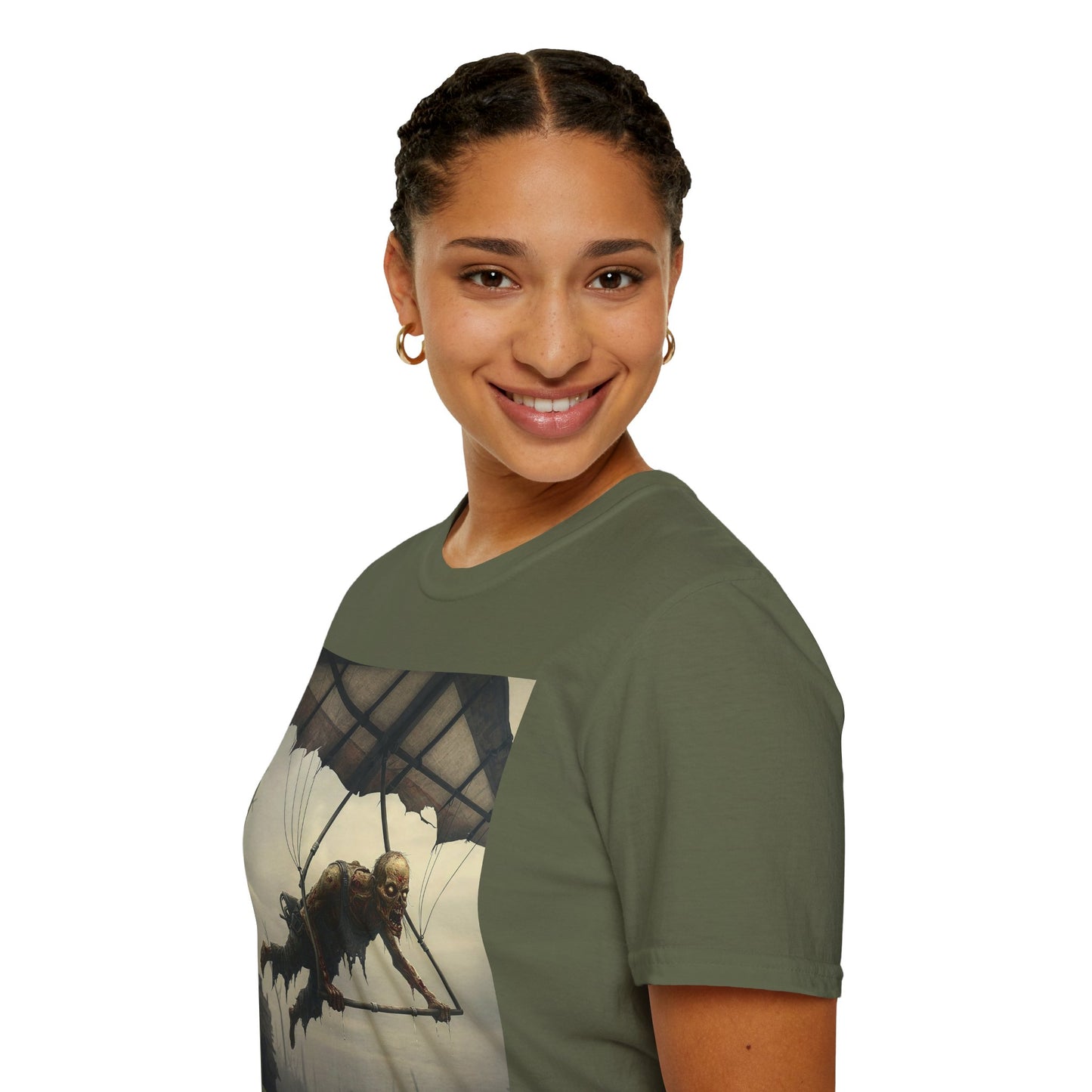 Zombie Parachute Unisex Softstyle T-Shirt - Perfect for Halloween and Horror Fans