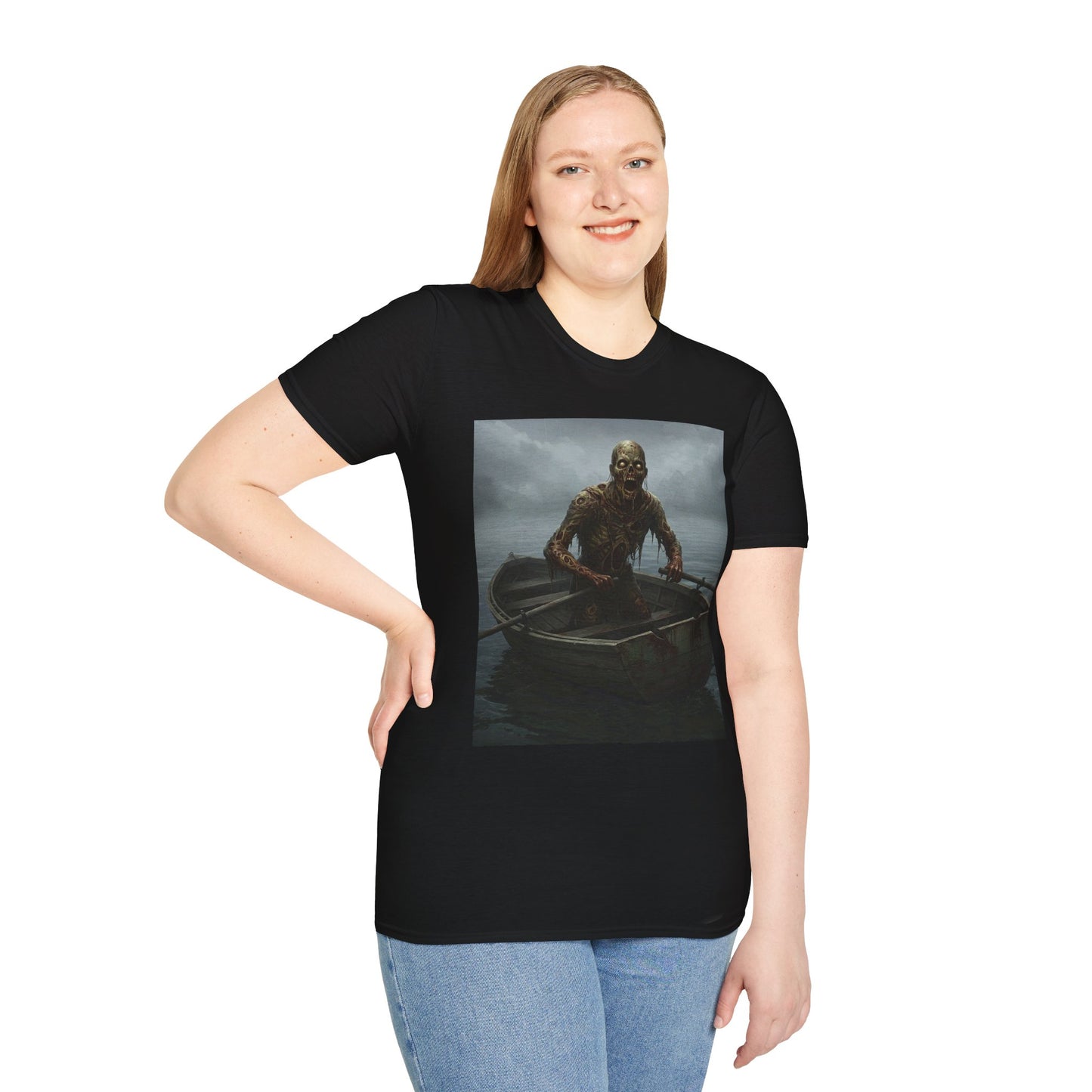 Zombie Rowboat Unisex Softstyle T-Shirt - Spooky Graphic Tee for Halloween Fans