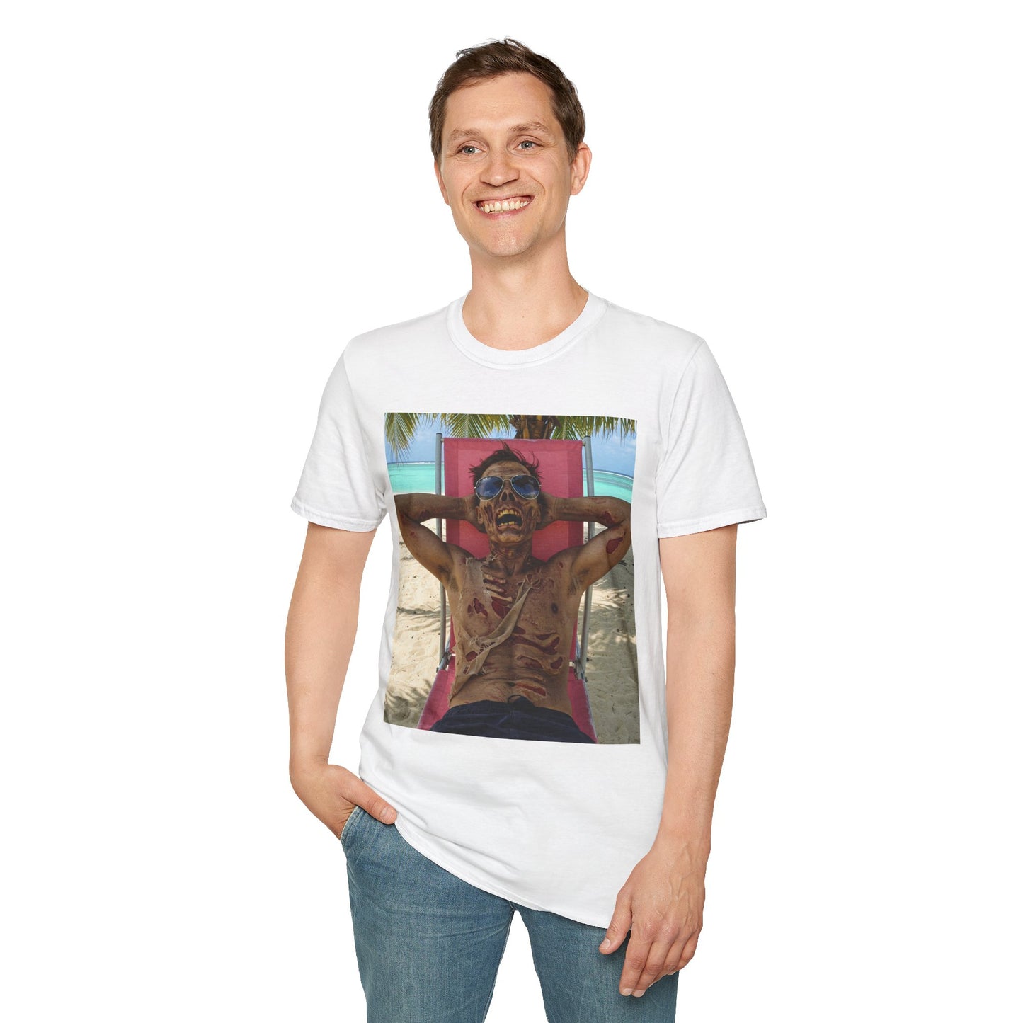 Chill Zombie Unisex Softstyle T-Shirt - Perfect for Beach Days & Halloween
