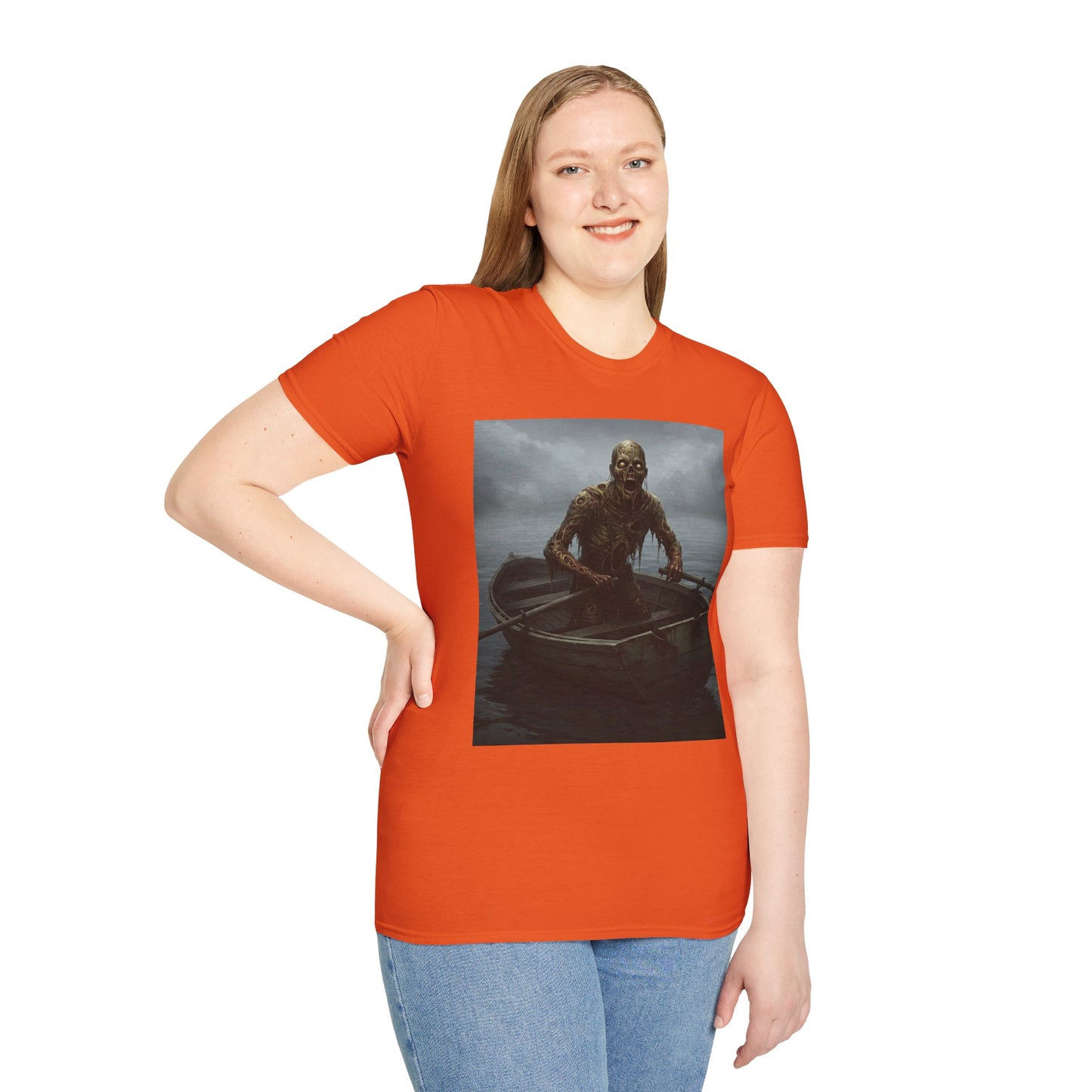Zombie Rowboat Unisex Softstyle T-Shirt - Spooky Graphic Tee for Halloween Fans