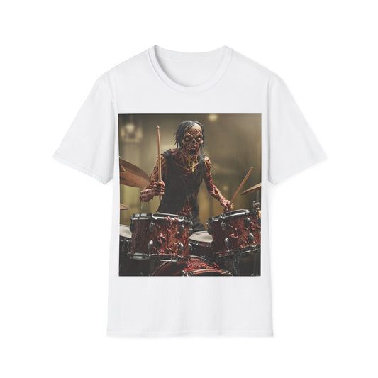 UK - Zombie Drummer Unisex Softstyle T-Shirt - Perfect for Music Lovers and Halloween