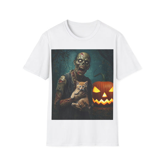 UK - Spooky Cat and Zombie Unisex Softstyle T-Shirt for Halloween