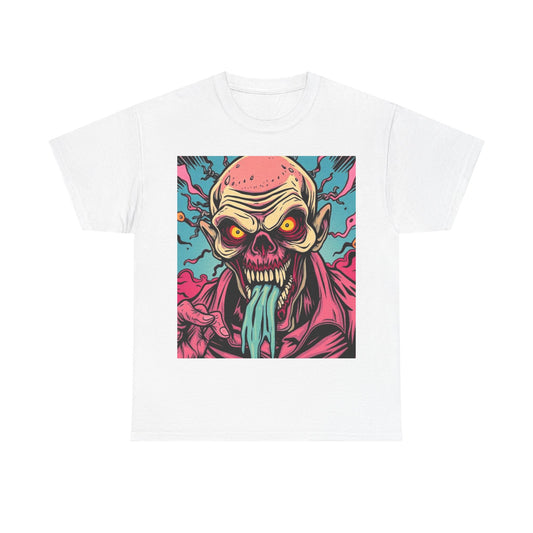 UK - Unisex Heavy Cotton Tee - Retro Zombie Design Graphic Tee for Halloween and Casual Wear