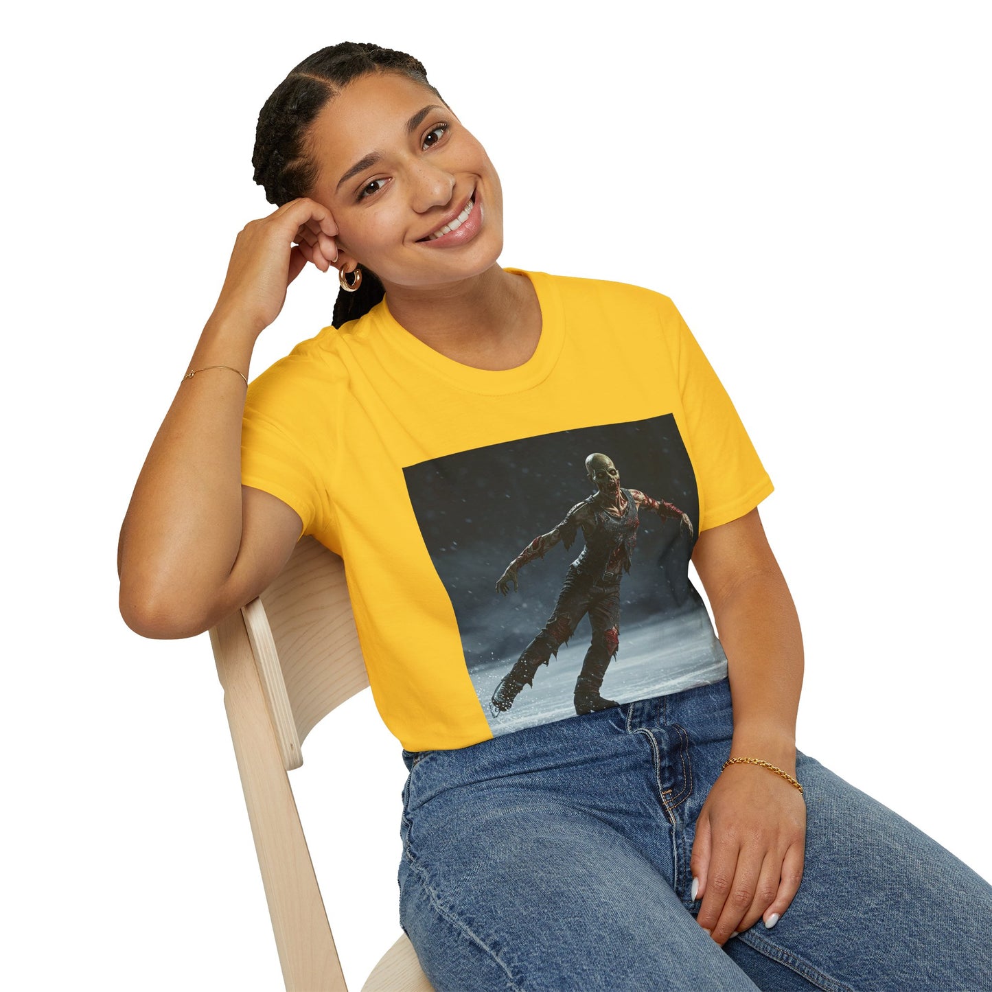 Chilling Thriller Unisex Softstyle T-Shirt - Ice Skating Horror Design
