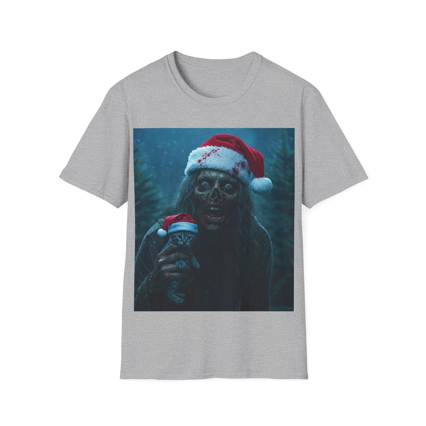 UK - Spooky Christmas Apocalyptic Portrait Tee, bold, decaying zombie graphic cat