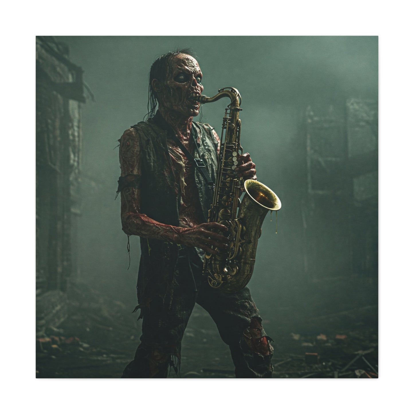 Zombie Saxophonist Wall Art - Matte Canvas Print for Halloween Decor