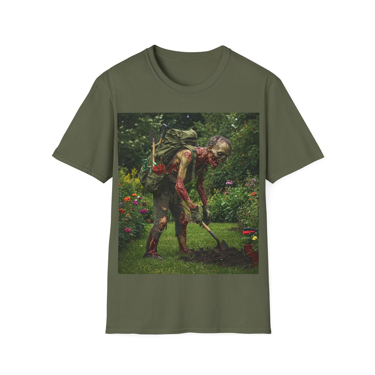 UK - Garden Zombie Unisex Softstyle T-Shirt - Perfect for Halloween and Horror Fans