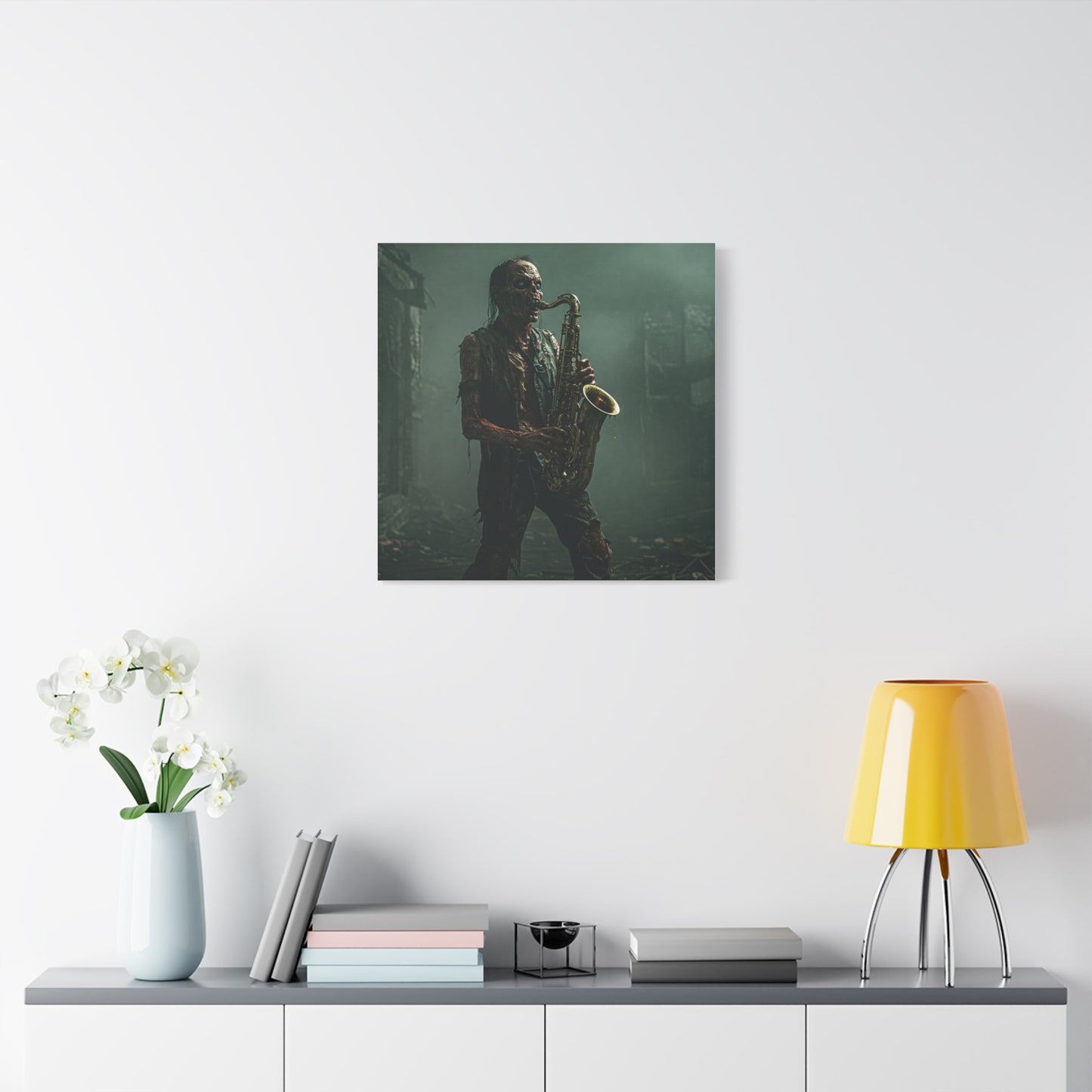 Zombie Saxophonist Wall Art - Matte Canvas Print for Halloween Decor