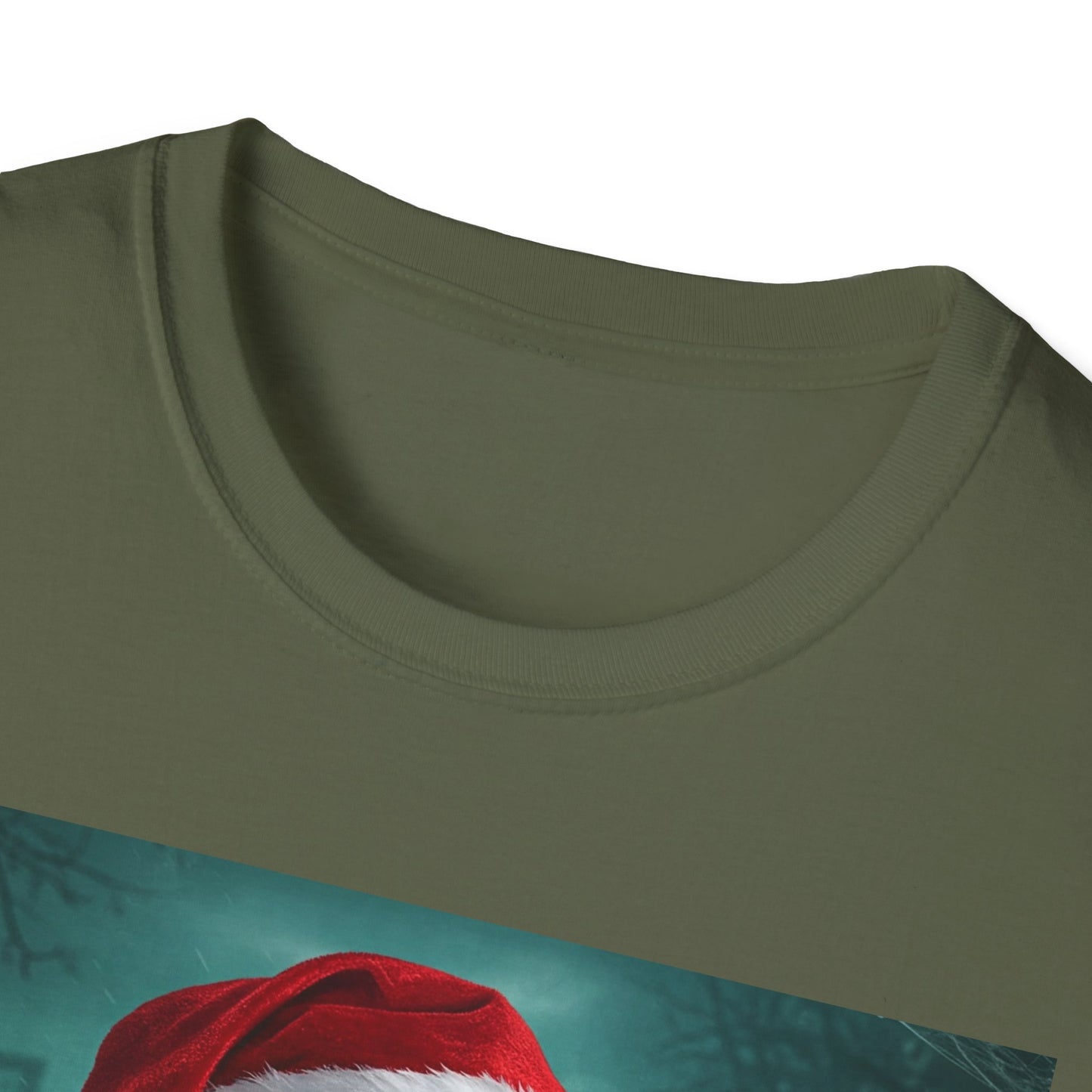 Cat Funny Santa Skeleton Apocalyptic Portrait Tee, bold, decaying zombie graphic