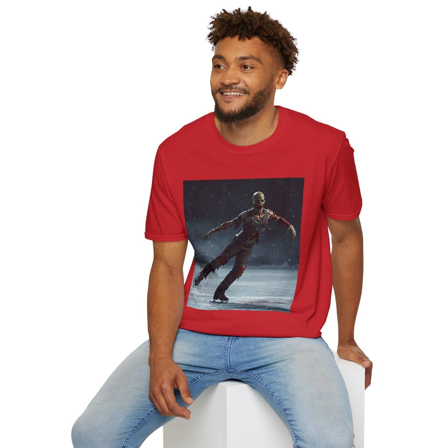 Chilling Thriller Unisex Softstyle T-Shirt - Ice Skating Horror Design