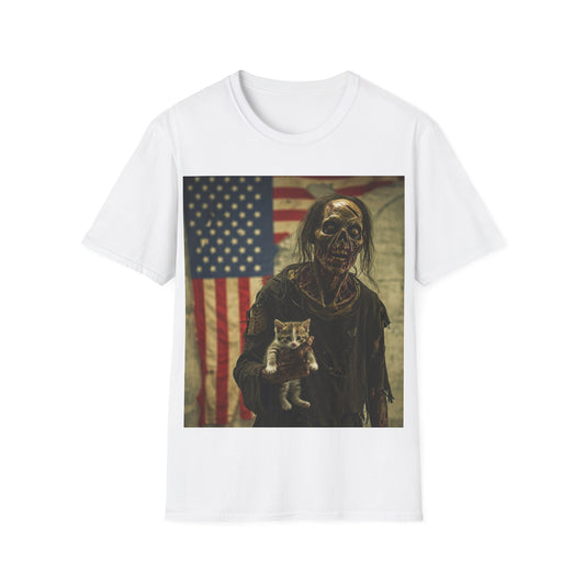 UK - Zombie Cat Lover Apocalyptic Portrait Tee, bold, decaying zombie graphic