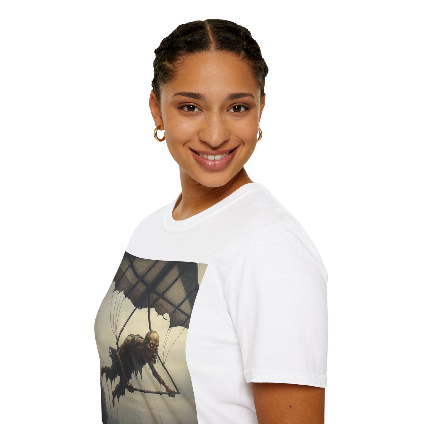 Zombie Parachute Unisex Softstyle T-Shirt - Perfect for Halloween and Horror Fans