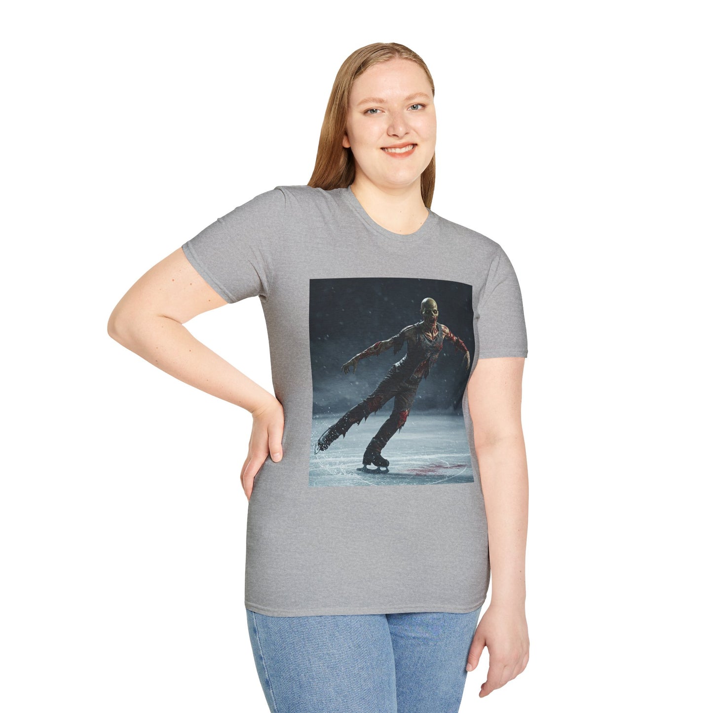 Chilling Thriller Unisex Softstyle T-Shirt - Ice Skating Horror Design