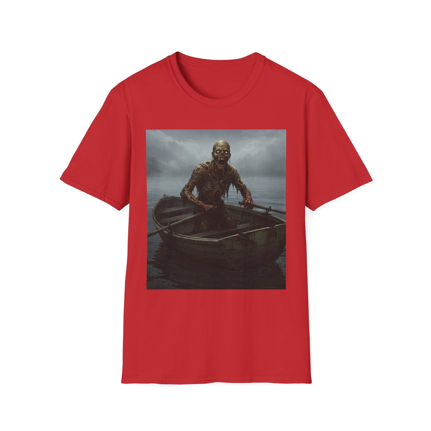 Zombie Rowboat Unisex Softstyle T-Shirt - Spooky Graphic Tee for Halloween Fans
