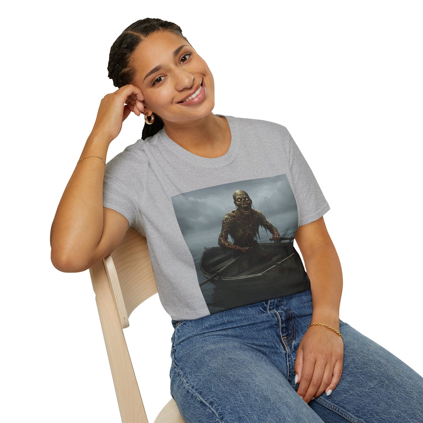 Zombie Rowboat Unisex Softstyle T-Shirt - Spooky Graphic Tee for Halloween Fans