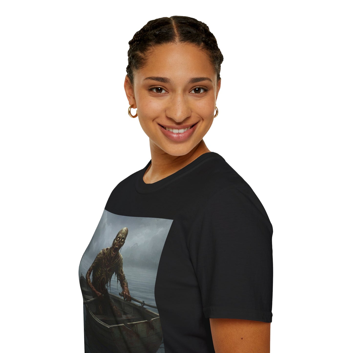 Zombie Rowboat Unisex Softstyle T-Shirt - Spooky Graphic Tee for Halloween Fans
