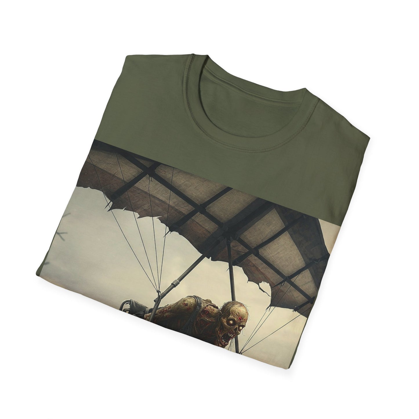 UK - Zombie Parachute Unisex Softstyle T-Shirt - Perfect for Halloween and Horror Fans