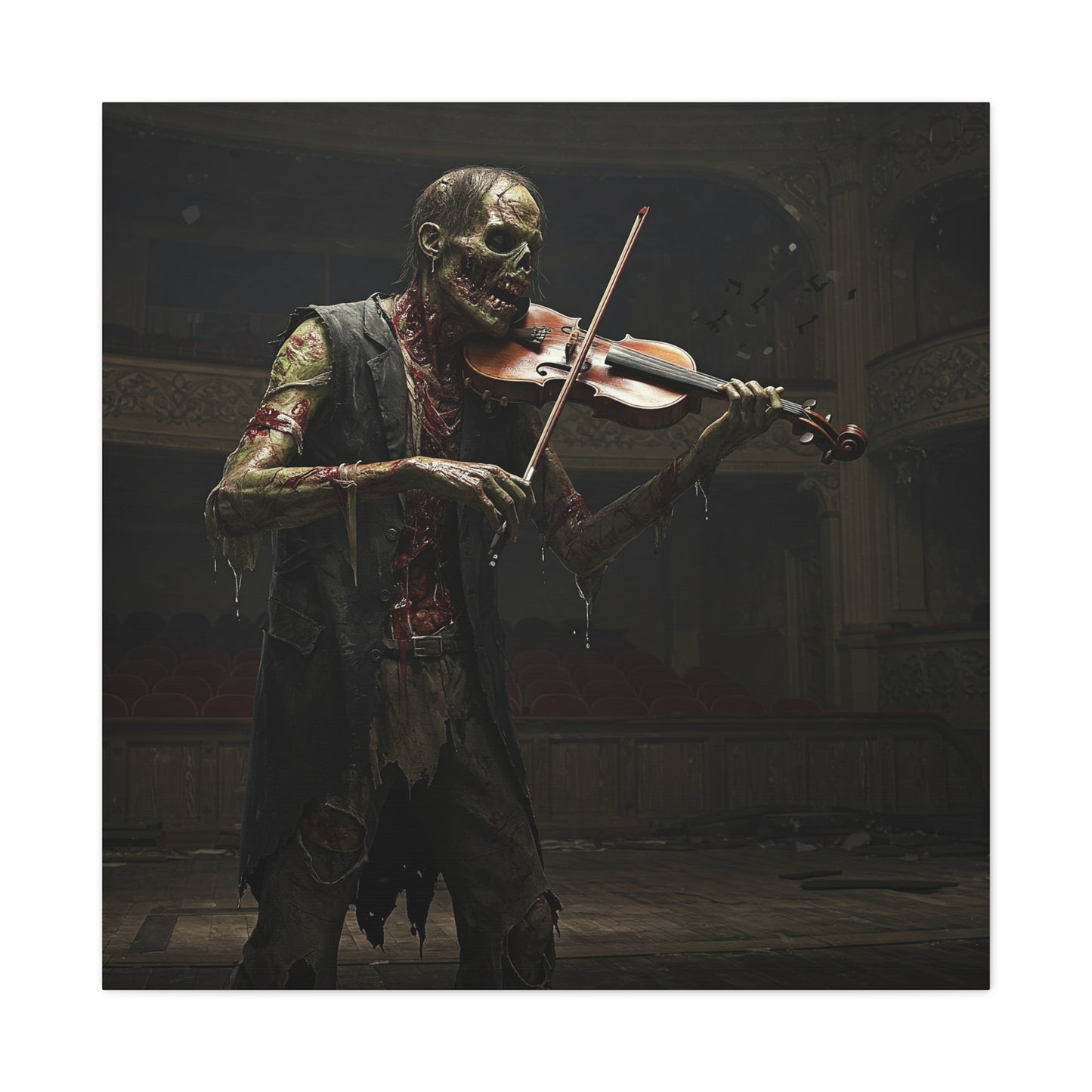 Zombie Violinist Canvas Wall Art - Spooky Home Decor for Halloween